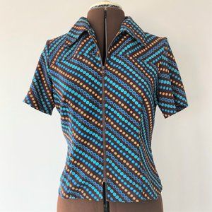 Vintage Front Zip Polka Dot Pop Art Top